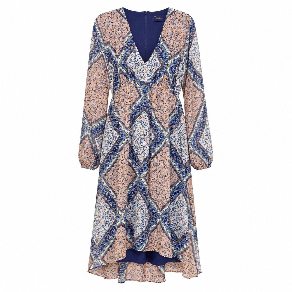 Just Taylor Patchwork Cottagecore Chiffon Midi Dress Size 4 Boho Coastal Cowgirl